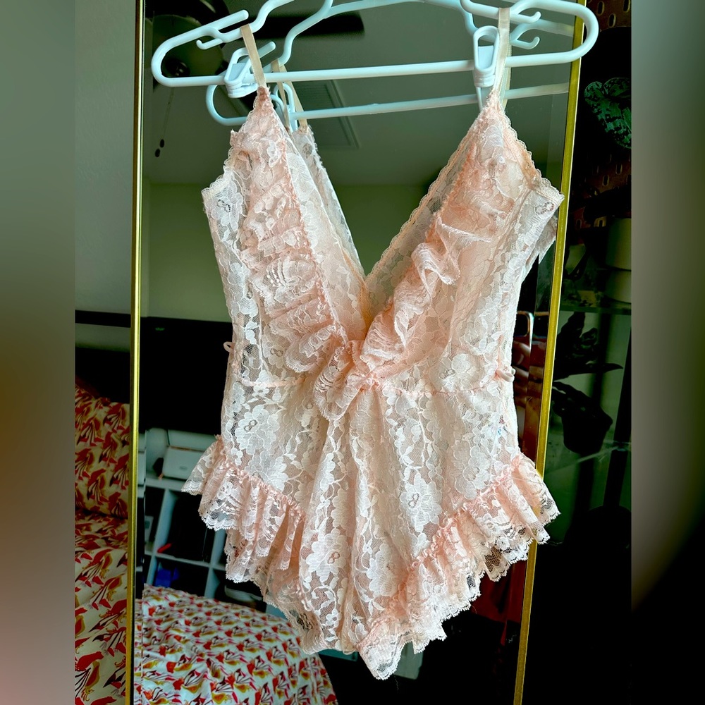 Vintage light pink lace teddy
